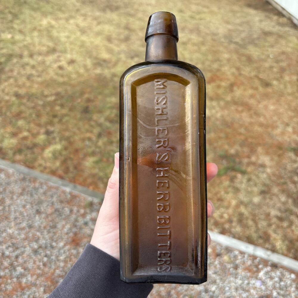 Antique Amber Pat. 1866 Dr SB HARTMAN & Co Michler's Herb Bitters Bottle - Picture 3 of 13
